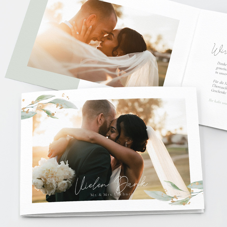 Gold and Green Dankeskarte Hochzeit