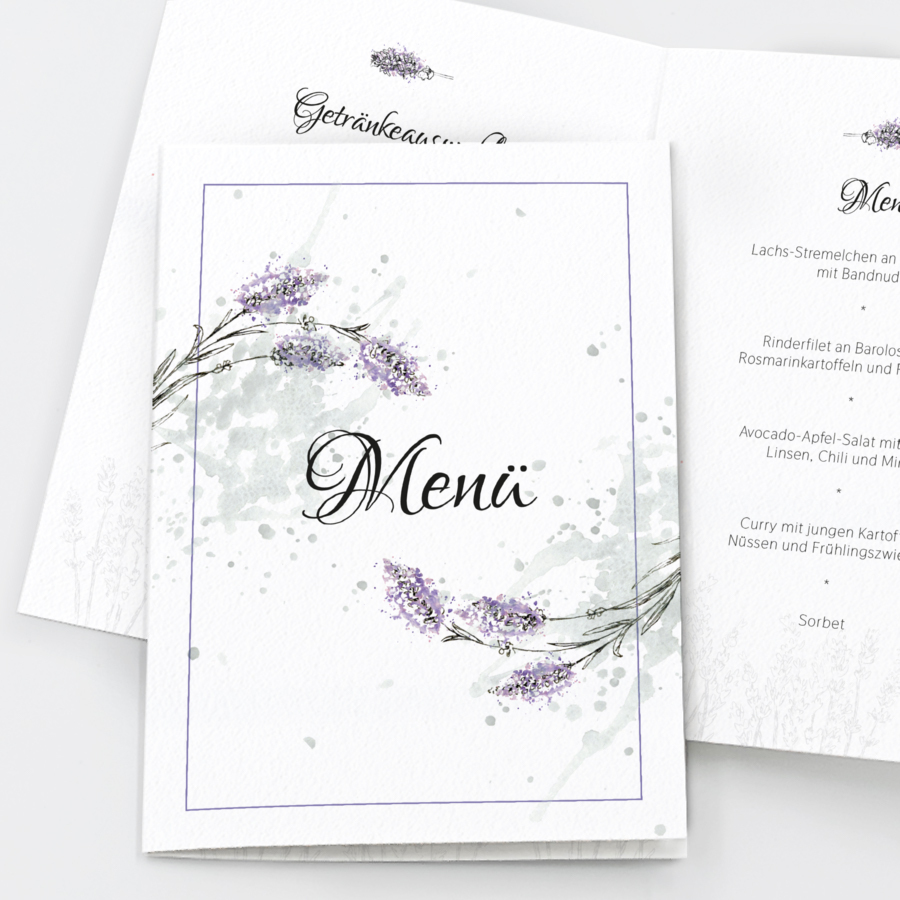 Lavendel Menükarte Hochzeit