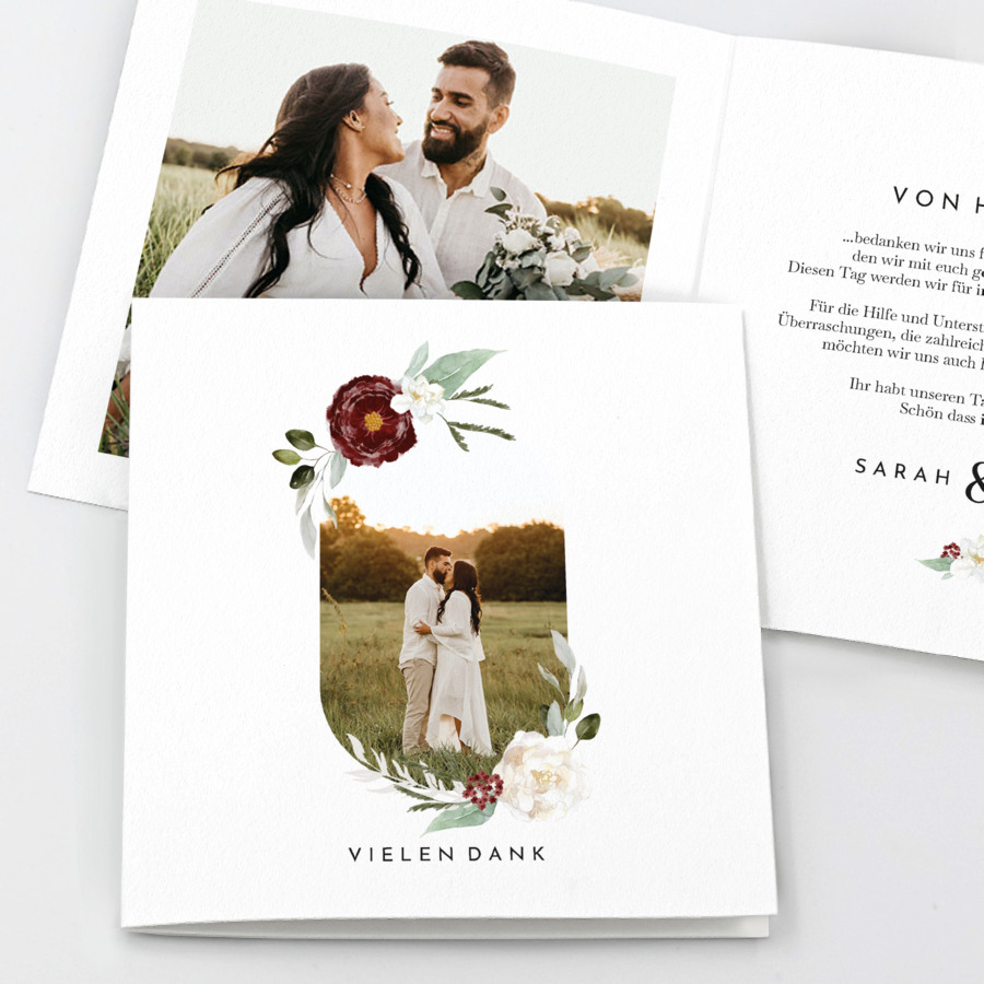Rose Bouquet Dankeskarte Hochzeit
